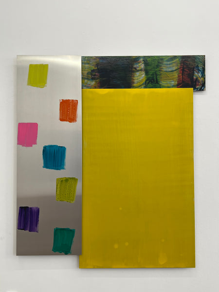 Claudia Desgranges, Composite Painting #97, 2025 Dreiteilig, Acryl/ Pigmente auf Aluminium, 160 x 147 cm. Galerie Gilla Lörcher