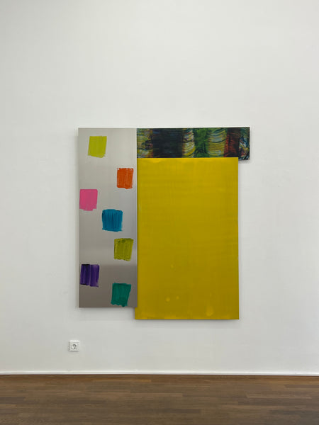 Claudia Desgranges, Composite Painting #97, 2025 Dreiteilig, Acryl/ Pigmente auf Aluminium, 160 x 147 cm. Galerie Gilla Lörcher