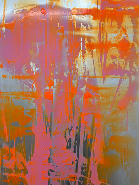 Claudia Desgranges, Flow #4, Rosa-Fluo Orange, 2023 Acryl / Lack auf Aluminium, 150 x 50 cm