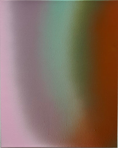 Sandrine Mahéo. Untitled, 2024. Acryl auf Leinwand 50 x 40 cm ((rosa/mint/bronzefarben)